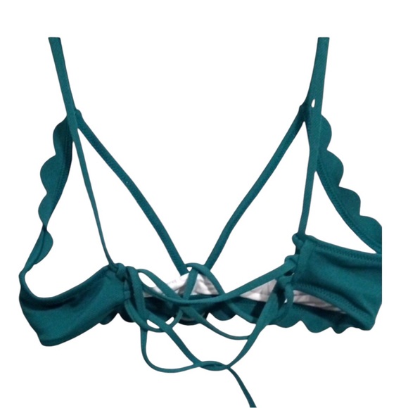 LACE UP TOP & LOW RISE BIKINI GREEN FLORAL SCALLOPED EDGE SIZE MEDIUM Host Pick - Picture 9 of 13